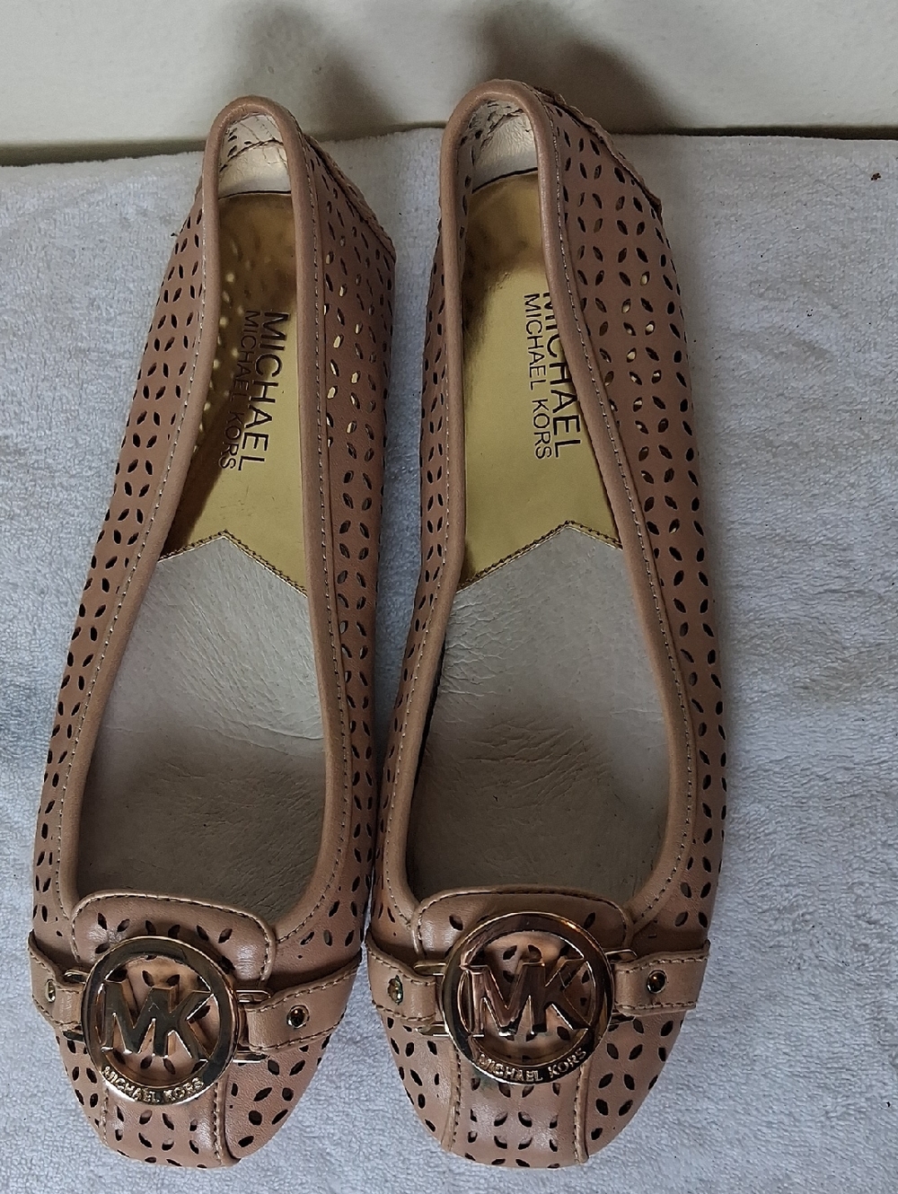 Michael Kors Nude/Tan Perforated MK Logo Ballet Flats